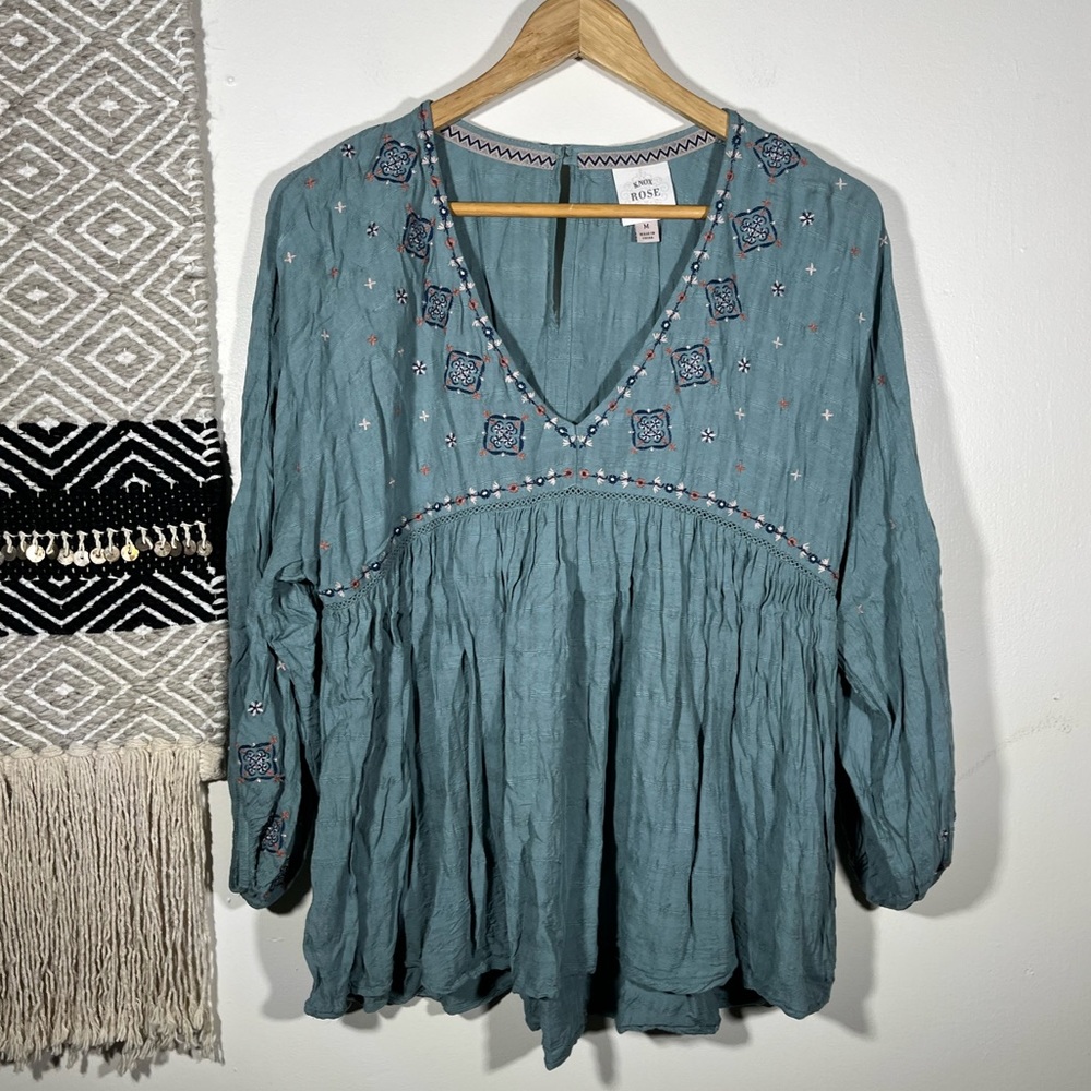 Knox rose green embroidered bohemian top